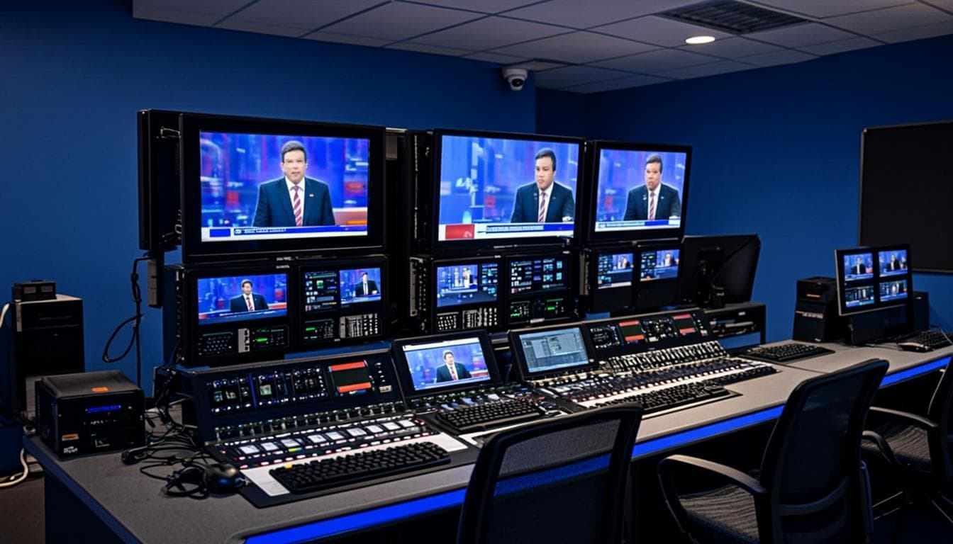 MetroStream broadcast studio desk under cool blue studio light